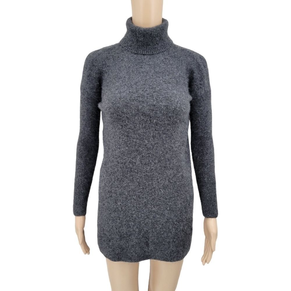 STEVEN Alan Women's Gray Cashmere Silk Blend Turtleneck Longline Sweater